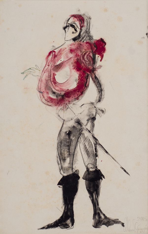
                  Theater Costume Design, 1963, Ecoline on paper, 24 x 15 cm        