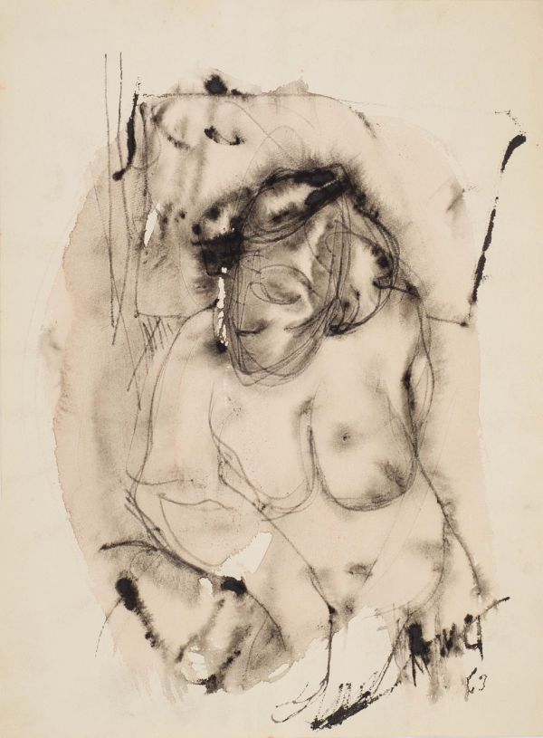 
                  Untitled, 1963, Black Indian on paper, 30,5 x 22 cm        