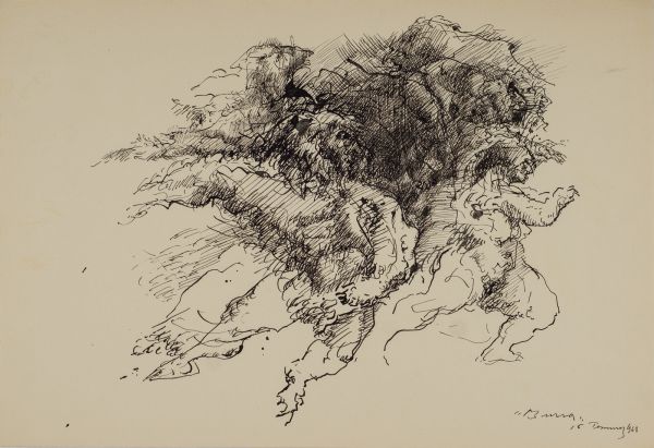 
                  15 July 1968 Bursa, 1968, Black indian on paper, bamboo pen, 25 x 36 cm        