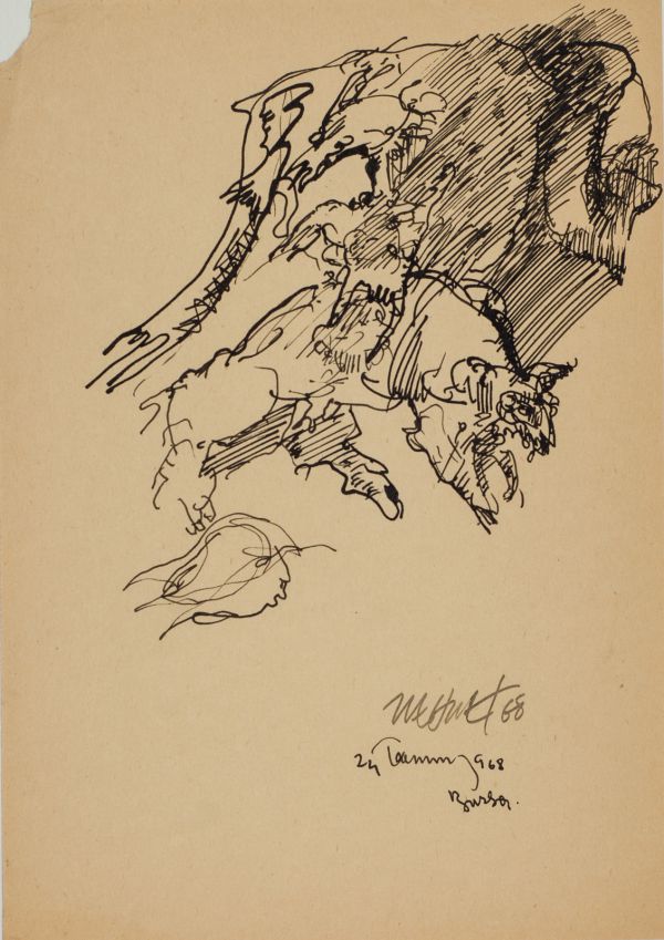
                  24 July 1968 Bursa, 1968, Hatchpoint on paper, black indian ink, 21 x 29 cm        