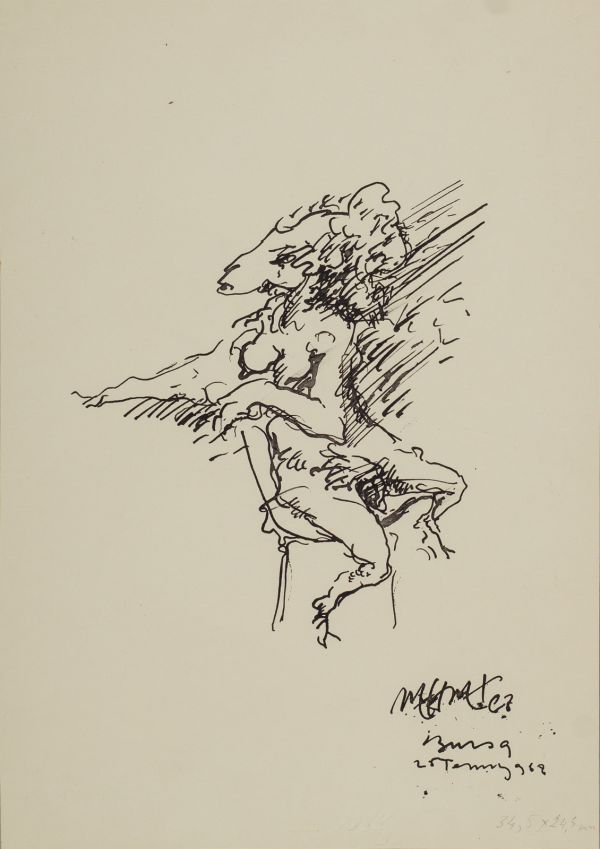 
                  25 July 1968 Bursa, 1968, Hatchpoint on paper, black indian ink, 34 x 24 cm        
