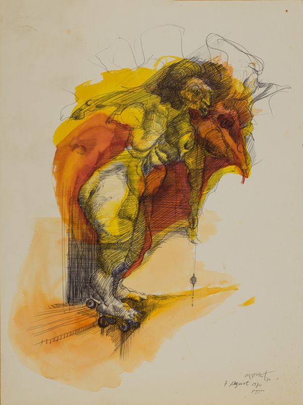 
                  7 August 1970 Paris, 1970, Ecoline on paper, 32 x 24 cm        