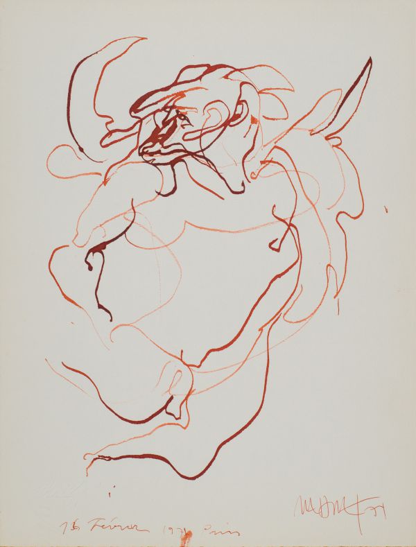 
                  February 16, 1971 Paris, 1971, Ecoline on paper, 32 x 24 cm        