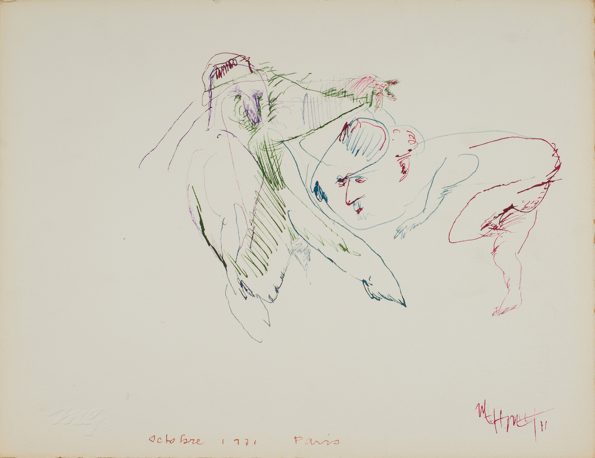 &October, 1971 Paris&, 1971, Kağıt üzerine ekolin, 25 x 32 cm