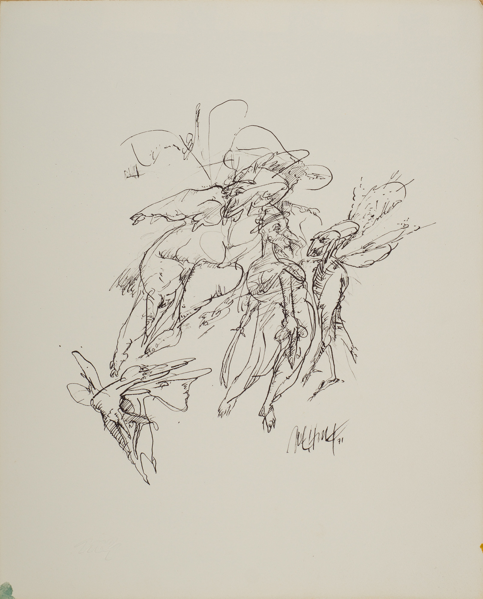 &Bélles et Bêtes&, 1971, Ingres kağıt üzerine tarama ucu, çini mürekkebi, 41 x 33 cm