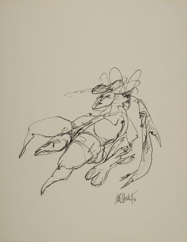
                  Bélles et Bêtes, 1971, Hatchpoint on paper, black indian ink, 41 x 33 cm        
