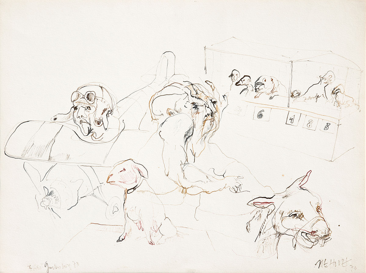 &The Mr.Lindenberg Dog Show&, 1973, Kağıt üzerine renkli ekolin, 50 x 65 cm