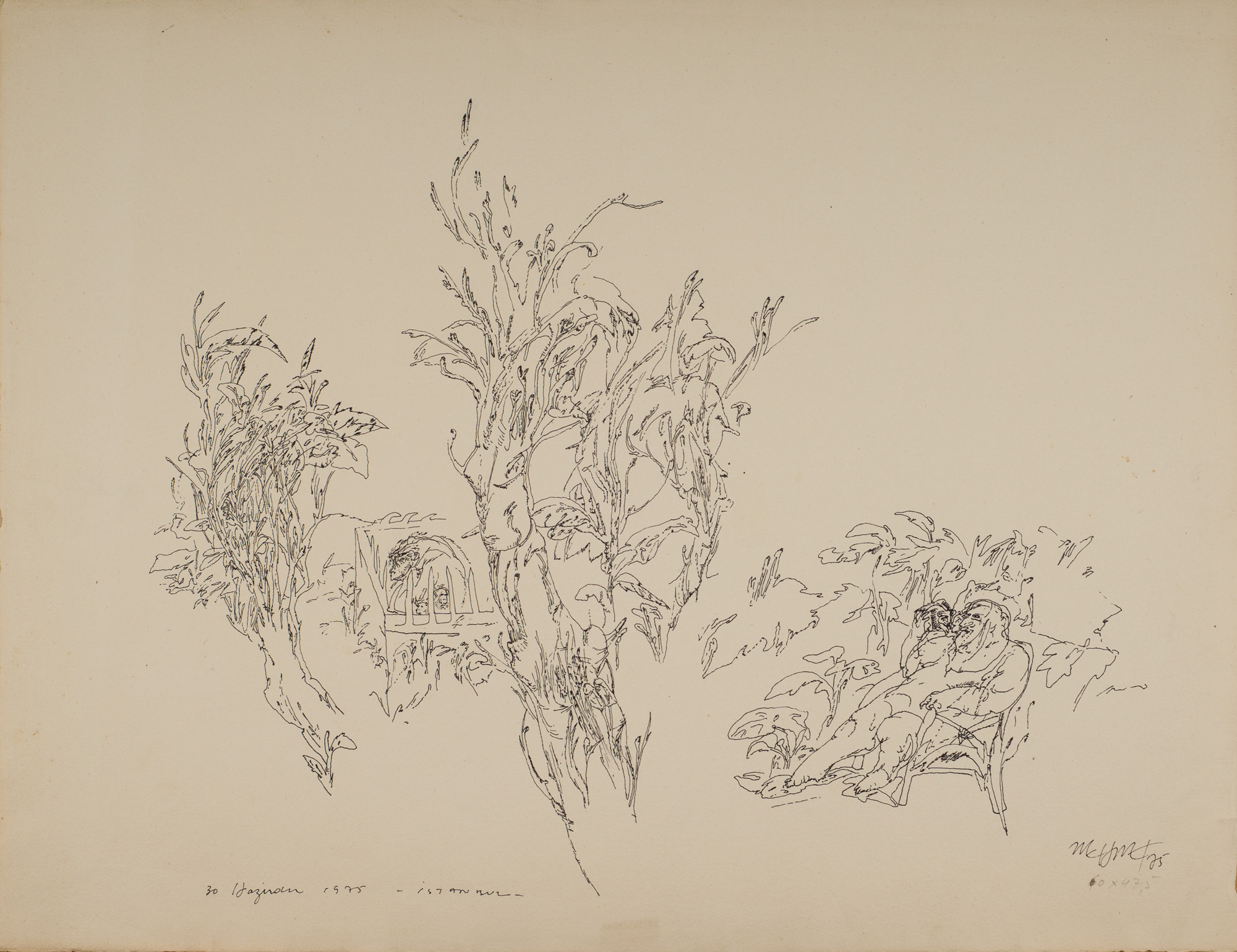 &June 30 , 1975 İstanbul&, 1975, Kağıt üzerine kurşun kalem, 47 x 60,7 cm