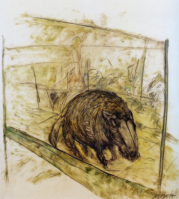 
                  Myself, 1980, Pencil, oil on molding paper, 160 x 140 cm        