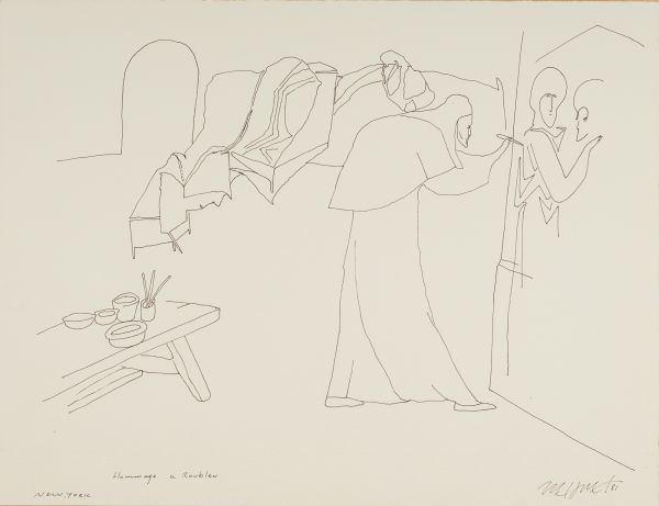 
                  Hommage a Roubleu , 1981 New York, 1981, Rotring on paper, 28 x 36 cm        