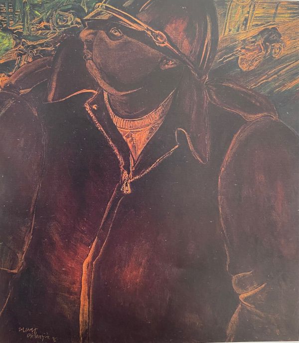 
                  Motorcyclist - Portrait, 1996, Oil on canvas, 200 x 180 cm        