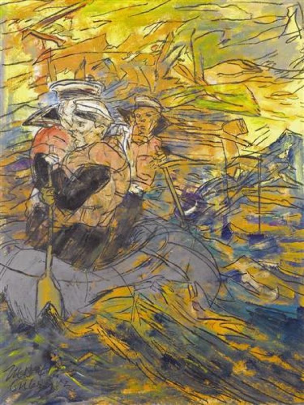 
                  The Rowers, 2000, Acrylic on maruflage craft paper, 70 x 56 cm        